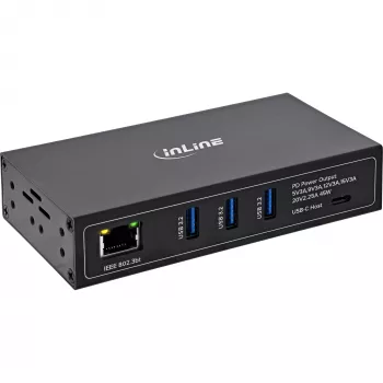 InLine® Hub USB PoE industriel 4 ports (3x USB-A / 1x USB-C)