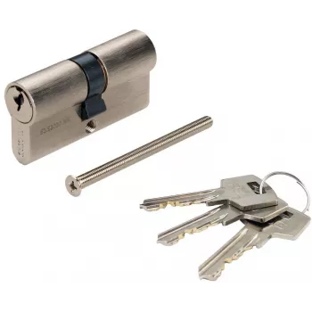 Barillet double à profil européen PSG 63.63030.MN, laiton massif, nickel satiné, 30/30 mm, 3 clés