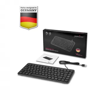 Perixx PERIBOARD-414 B DE Clavier mini USB filaire, touches silencieuses, disposition allemande, noir