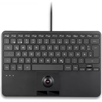 Clavier mini USB filaire PERIX PERIBOARD-427 H DE avec trackball intégré et rétroéclairage, noir