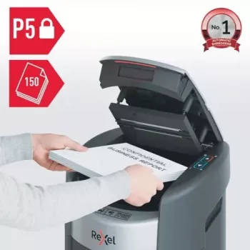 Destructeur de documents Rexel ShredMax AutoFeed+ 150M P-5 coupe en particules, alimentation automatique 150 feuilles, bac 15L