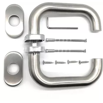 Ensemble de poignées de porte à levier PSG Milano en acier inoxydable avec rosace à trou de clé ovale, finition satinée brossée, réversible pour portes intérieures, 63.401