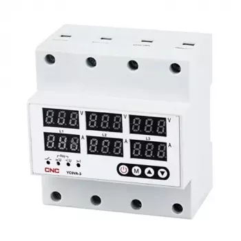 CNC EL240333 Relais de surveillance de tension et de courant, 63A, 3 phases, montage sur rail DIN, protection réglable