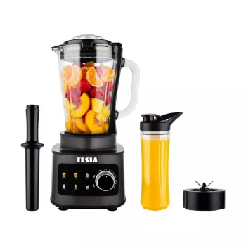 Mixeur sur socle TESLA CrunchX Power NF650 1500 W bol en verre 1,5 L avec bouteille 600 ml noir/argent