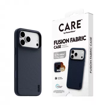 Coque CARE by PanzerGlass Fusion Fabric bleue avec MagSafe pour iPhone 17 Pro Max