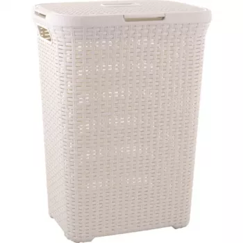 Curver Style Panier à linge 60L effet rotin blanc