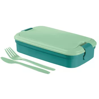 CURVER Lunch&Go Bol alimentaire rectangulaire avec couverts intégrés, 1,4L, bleu