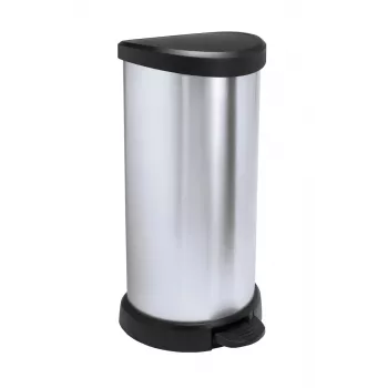 Curver Deco poubelle à pédale ronde 50L noir effet argent métallisé