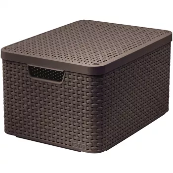 CURVER Style L boîte de rangement avec couvercle, 43,6 x 32,6 x 23 cm, brun foncé, 32,67 L, pliable, empilable, poignées en tissu