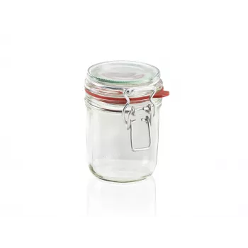 LEIFHEIT bocal hermétique en verre 370ml - bocal de conservation hermétique avec fermoir métallique et joint en caoutchouc naturel, verre transparent, conservation des aliments