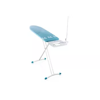 LEIFHEIT Air Board Express L Solid table à repasser 130x38 cm avec technologie Thermo-Reflect, hauteur réglable 75-98 cm, pliable, forme ergonomique, pieds antidérapants, repose-fer, support de câble, blanc/Bleu