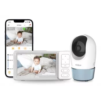 Babyphone vidéo Wi-Fi et FHSS Chillax DM568 avec écran 5 inch, caméra orientable, vision nocturne, interphone, capteur de température, berceuses et application Hubble