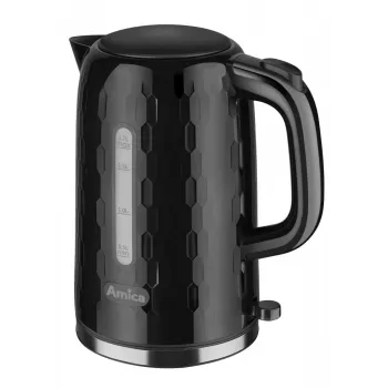 Bouilloire KM3010 1,7L noire AMICA – bouilloire sans fil en acier inoxydable 2200W avec résistance dissimulée, base 360°, arrêt automatique et protection contre le fonctionnement à sec