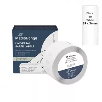 Étiquettes universelles MediaRange pour Dymo 99013/S0722410, 89 x 36 mm, 260 étiquettes, adhésif permanent, noir sur transparent (MRDY99013)