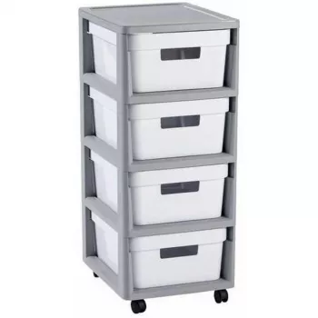 Tour de rangement Curver Infinity sur roulettes avec 4 tiroirs, 40 L au total, gris/blanc