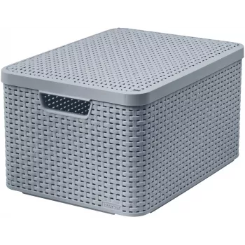 CURVER Style L Boîte de rangement avec couvercle, 32L, gris clair, effet rotin, empilable