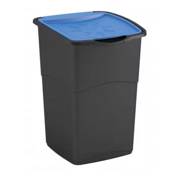 CURVER Koral Bin 47L Poubelle de tri avec couvercle basculant, corps noir & couvercle bleu