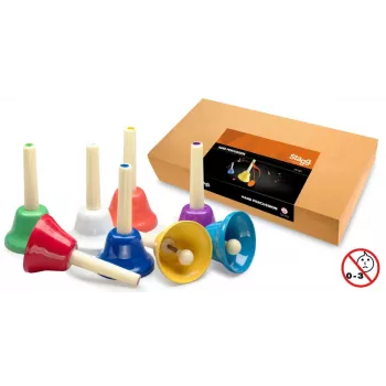 Stagg SHBSET set de 8 cloches à main diatoniques avec cloches codées par couleur et mallette de transport