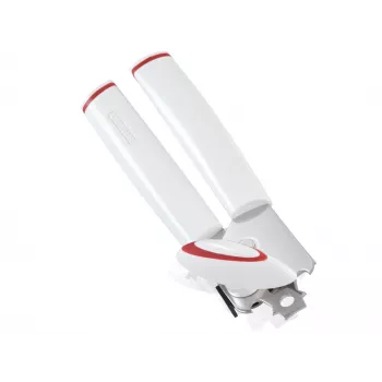 Ouvre-boîtes LEIFHEIT Lifty manuel Top-Cut avec manche ergonomique, lame en acier inoxydable, blanc/gris