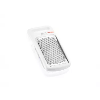 Râpe à muscade LEIFHEIT, ComfortLine, surface de râpe en acier inoxydable, blanc/gris, réservoir intégré, lavable au lave-vaisselle
