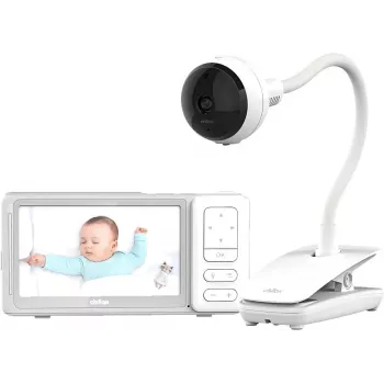 Babyphone vidéo Chillax DM685 Wi-Fi/FHSS avec unité parentale 5 pouces, caméra 1080p, fonction panoramique-inclinaison, vision nocturne, interphone, capteur de température, berceuses, blanc