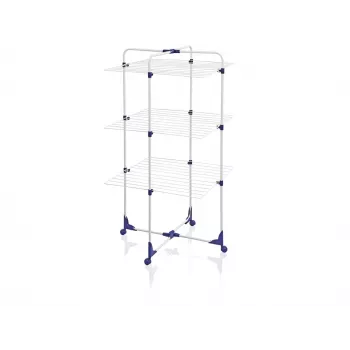 LEIFHEIT Classic Tower 270 séchoir à linge intérieur et extérieur, 27 m de longueur de séchage, pliable, 3 niveaux, blanc/bleu
