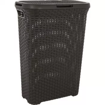 Bac à linge CURVER Style 40 L avec couvercle rabattable, effet rotin, gris foncé
