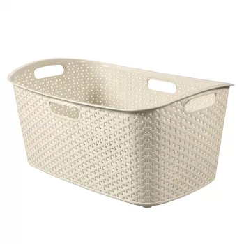 Panier à linge CURVER My Style 47L crème effet rotin rectangulaire avec poignées