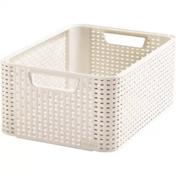 Boîte de rangement Curver Style M 17L avec couvercle, effet rotin, crème