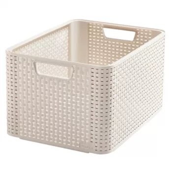 Boîte de rangement CURVER Style L 43,6 x 32,6 x 23 cm crème – boîte pliable en tissu avec couvercle et poignées, 32,7 L