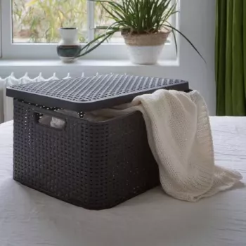Boîte de rangement CURVER Style S avec couvercle, 29,1 x 19,8 x 14,2 cm, brun foncé, 8,18 L, pliable, poignée à œillets métalliques