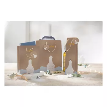 Sachets cadeaux SIGEL GT050, motif ours polaire avec étoile filante, 17 x 23 cm, lot de 5, papier, poignées en cordelette, certifié FSC