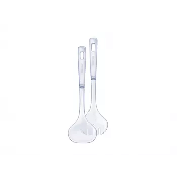 LEIFHEIT Sterling Couverts à salade, acier inoxydable avec poignées en plastique noir, lot de 2 pièces, lavable au lave-vaisselle