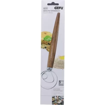 Fouet à pâte danois GEFU NEDO 14353, acier inoxydable et bois, 33 cm
