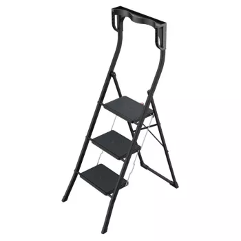 HAILO K77 ComfortLine Marchepied pliable, 3 marches, aluminium, barre de sécurité, noir, 150 kg
