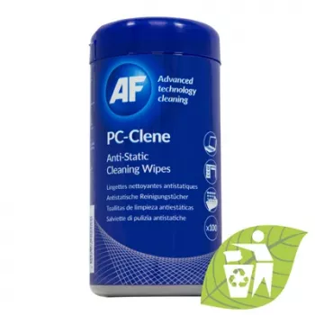 Lingettes de nettoyage universelles AF APCC100 ECO PC-Clene pour postes de travail, 100 lingettes, antistatiques, sans alcool, non pelucheuses