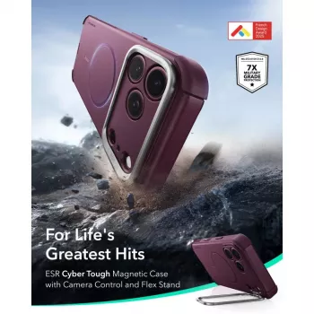 ESR Cyber Tough Kickstand coque MagSafe pour iPhone 17 Pro / 18 Pro – Deep Burgundy