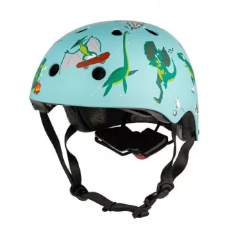 Casque de vélo enfant Hornit Jurassic S 48-53 cm, design dinosaure, vert/bleu/orange, feu arrière LED, CE EN 1078 DIS826