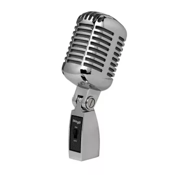 Stagg Vintage SDM 100 microphone dynamique avec interrupteur marche/arrêt, cardioïde, XLR, chrome