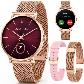 Montre connectée 3MK PROTECTION Altora Vivid Lady – AMOLED, fréquence cardiaque, SpO2, IP68, bracelet silicone rose