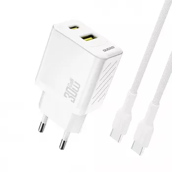 Chargeur mural Dudao A27TCEU PD 30W GaN USB-A USB-C avec câble USB-C - blanc
