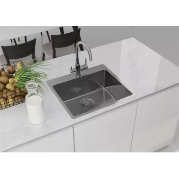 Évier de cuisine en acier inoxydable à un bac DEANTE ZPO_010B, satiné, 440x440 mm, à encastrer, avec kit d'évacuation