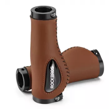 Poignées de vélo Rockbros 40720001002 en cuir - marron