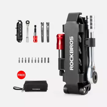 Rockbros ensemble d'outils vélo multitool avec clé à cliquet et démonte-pneus - noir