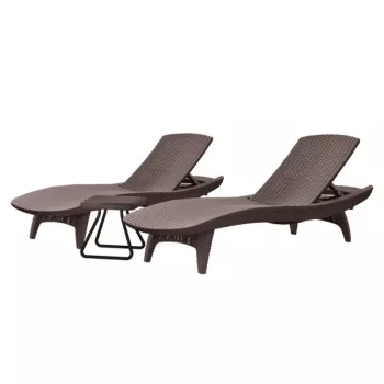 Ensemble de 2 chaises longues Pacific + table KETER marron
