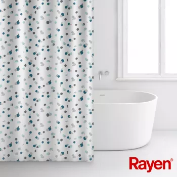 Rideau de douche RAYEN 180x200cm blanc/bleu, polyester