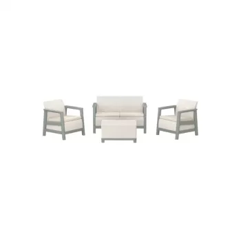 Ensemble de salon de jardin KETER Scandi Linea 2 places, gris galet/vert sauge ton pierre