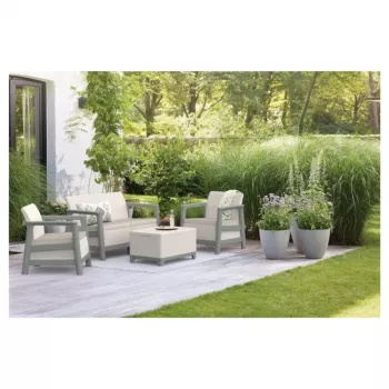 Ensemble de salon de jardin KETER Scandi Linea 2 places, gris galet/vert sauge ton pierre