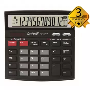 REBELL RE-CC512 BX calculatrice de bureau 12 chiffres double alimentation noir/argent