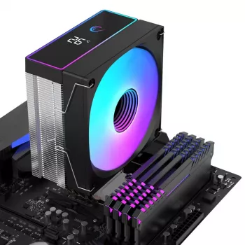 Rampage Octagon B70 Ventilateur CPU à air, 120 mm ARGB, affichage de température, noir